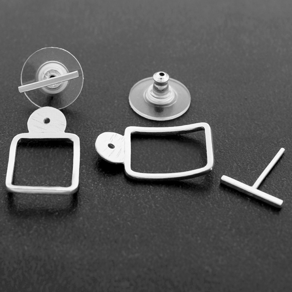 Silver Bar Studs w/Rectangle Jackets - Picture 4 of 7